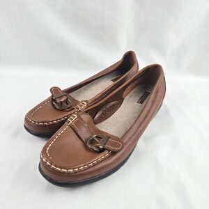 Thom McAn Women's Brown Leather Loafer Moc Toe Buckle Comfort Shoes Size 9W
